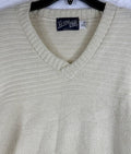 Vintage Ski Sweater Mens Large Made In USA 80s 90s V Neck Ivory Hipster