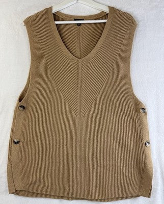Talbots Sweater Vest Medium Beige V Neck Sleeveless Button Side