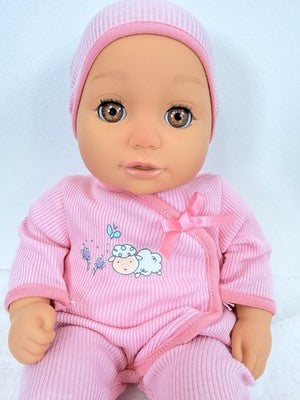 Zaps Creation Doll Annabell Baby Girl Pacifier Pink Outfit Hat Brown Eyes 14”