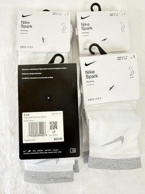 Nike Spark Running Socks White Ankle Men 8-9.5 Women 9.5-11 Cushioned Lot New