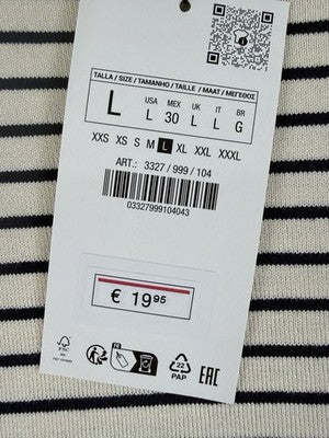 Zara Sweater Womens Large Ivory Black Striped Long Sleeve Lightweight New NWT