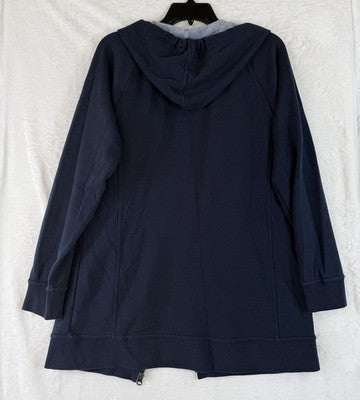 Lands End Serious Sweats Women Medium Hoodie Navy Blue Sweatshirt Full