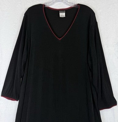 Citiknits 1X Dress Maxi Long Sleeve Black Red Trim Plus Size Womens