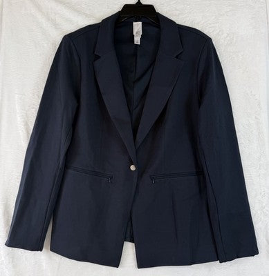 Marla Wynne Layers Large Jacket 360 Stretch Blazer Navy Blue Womens