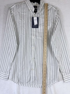 Gap Shirt XS Mens Long Sleeve Button Up Down Eco Cool White Olive Striped New