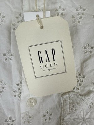 Gap X Doen Shirt XS Men Eyelet Button Up Short Sleeve Boho Off White New NWT
