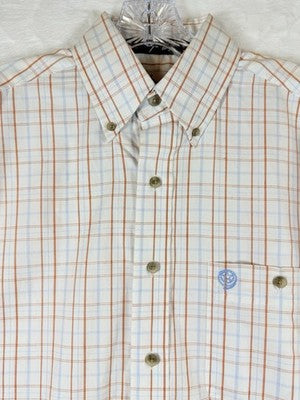 Wrangler George Strait Shirt Small Plaid Short Sleeve Button Up Mens 100% Cotton