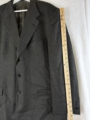 Tallia Mens Blazer 46R Wool Silk Suit Jacket Gray Herringbone