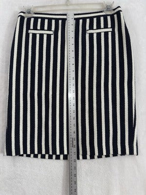Talbots Skirt 10 Petite Navy Blue White Striped A-Line Pencil Knit Womens 10P