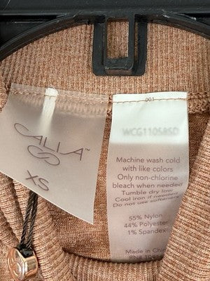 Calia XS Top Seamless Workout Sleeveless Mock Neck Dark Orange Women Gym NWT