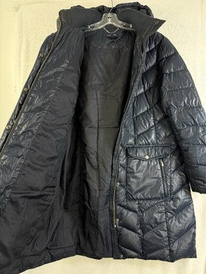 Lands End Long Puffer Coat Womens XL 18 Navy Blue Down *FlawsRead