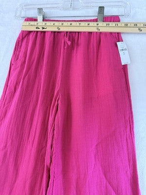 Gap Kids Crinkle Gauze Easy Wide Leg Pants Medium 8 Girls Pink Pull On New NWT