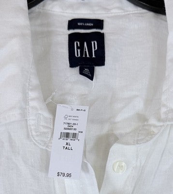 Gap 100% Linen Shirt XL Tall Womens Off White Button Up Top Long Sleeve New NWT