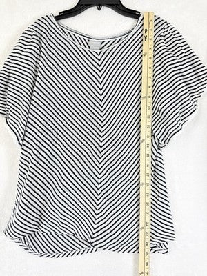 Chicos Size 2 Tops 100% Linen Short Sleeve Striped Puff Sleeve Womens Large