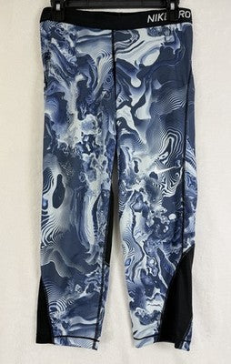 Nike Pro Womens Large Training Leggings Cropped Dri Fit Blue Workout Gym