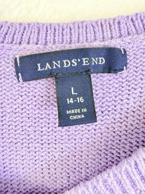 Lands End Sweater Large Womens Lavender Purple Cotton Blend V Neck