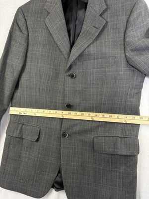 Massimo Dutti Jacket 40 Mens Gray 100% Wool Plaid Blazer Single Breasted Suit