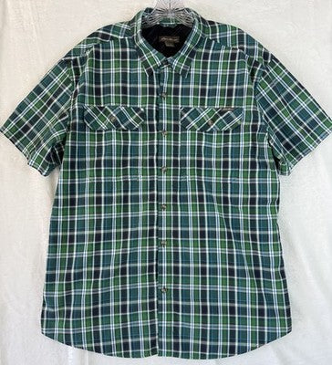 Eddie Bauer XL Short Sleeve Shirt Green Blue Button Up Lightweight