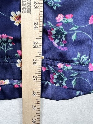 Vintage Barbizon Satin Pajama Top 1X Blue Floral Plus Size Womens Cuddleskin