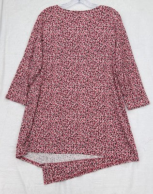 J Jill Wearever Top Medium Tunic 3/4 Sleeve Womens Red Black Pink Print Missy