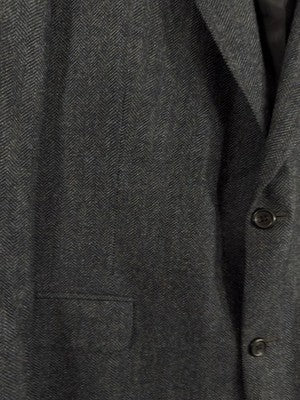 Lands End Blazer Mens 46 Long Blue 100% Wool Blue Gray Herringbone Suit Jacket