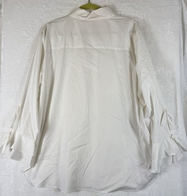 Calvin Klein Shirt 1X Womens Blouse Button Up White Ruffle Sleeve Womens New