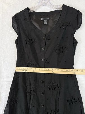 Boston Design Studios 4 Womens Dress Black Eyelet Sleeveless Fit Flare Cotton