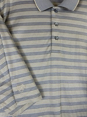 Descente Mens Golf Polo XL Double Mercerized Egyptian Cotton Shirt Gray Striped