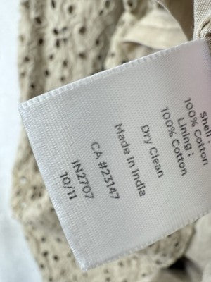 Talbots Dress 6 Sleeveless Eyelet Beige Short Shift 100% Cotton Womens