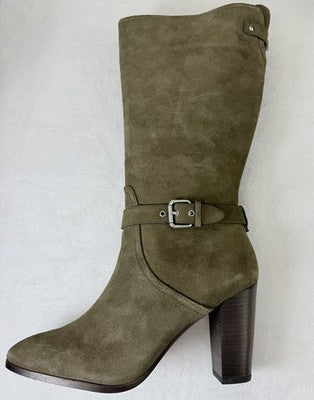Coach Boots Womens Size 9.5 Beverly Mid Calf Green Suede Leather Block Heel