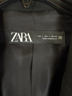 Zara Long Blazer Black Large Womens Jacket Longline Gold Button