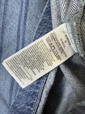 Gap Denim Mini Dress Medium Petite MP Blue Short Sleeve Boho Striped New NWT