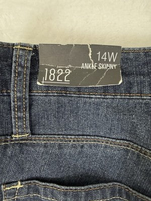1822 Denim Jeans 14W Womens Ankle Skinny Fringe Hem Blue Mid Rise New NWT