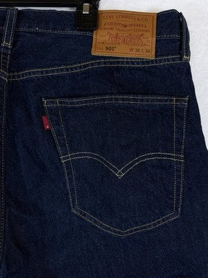 Levis 501 Jeans Mens Button Fly 36x34  Blue Stretch Straight Leg