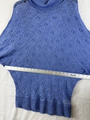 Womens XL Mohair Blend Sweater Blue Dolman Sleeve Cowl Neck Long Sleeve Tops