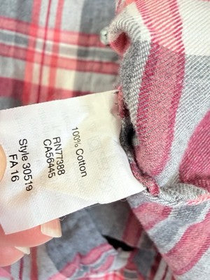 J Crew Flannel Shirt Women Small Gray Plaid Perfect Fit Button Up Top Long