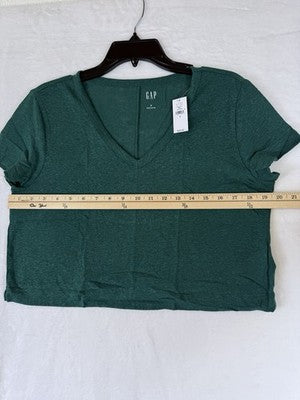 Gap Top Small Women Linen Blend V Neck Crop T Shirt Tee Green New NWT