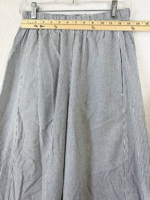 Max Studio London Linen Blend Pants Small Barrel Leg Blue Stripe Pull On