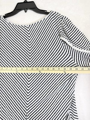 Chicos Size 2 Tops 100% Linen Short Sleeve Striped Puff Sleeve Womens Large