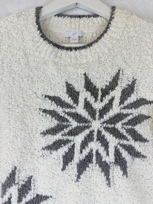 J Jill Sweater XS Snowflake Instarsia Ivory Gray Crew Neck Womens Tops