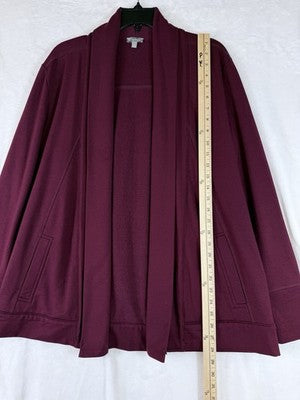T By Talbots Fleece Cardigan Jacket Large Womens Burgundy Open Front