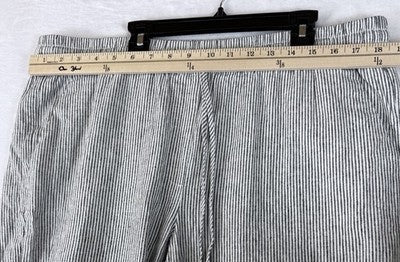 J Crew Linen Pants 16 Black White Striped Pull On Womens