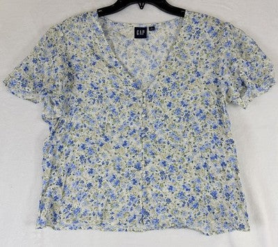 Gap Top Large Womens Blouse Crepe Flutter Sleeve Cottagecore Boho