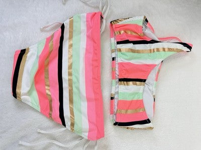 Venus Bikini Set Top Bottom One Shoulder Pink Striped Womens 6 Top 10 Bottoms