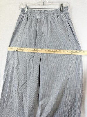 Max Studio London Linen Blend Pants Small Barrel Leg Blue Stripe Pull On