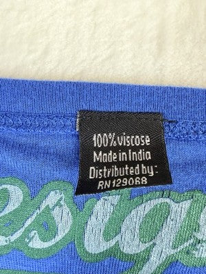 Desigual Top Large Blue Green Print Short Sleeve Dolman Knit
