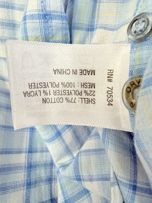 Orvis Button Down Shirt Medium Blue Plaid Long Sleeve Fishing Hiking