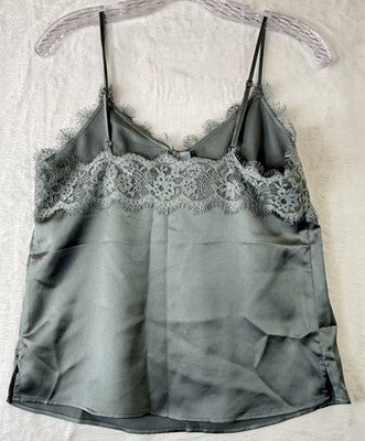 Abercrombie Fitch Satin Camisole Small Green Womens Tops Cami Lace Trim Sleevele