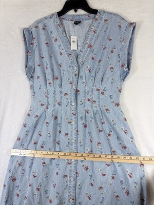 Gap Denim Maxi Dress Small Women Light Blue Floral Print V Neck New NWT