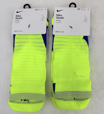 Nike Spark Lightweight Socks Volt Running No Show Cushioned Mens 10-11.5 Lot New